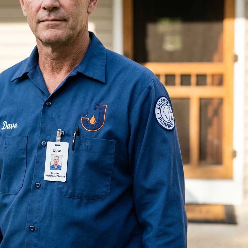 Licensed plumber showing ID badge in Jeffersonville, KY