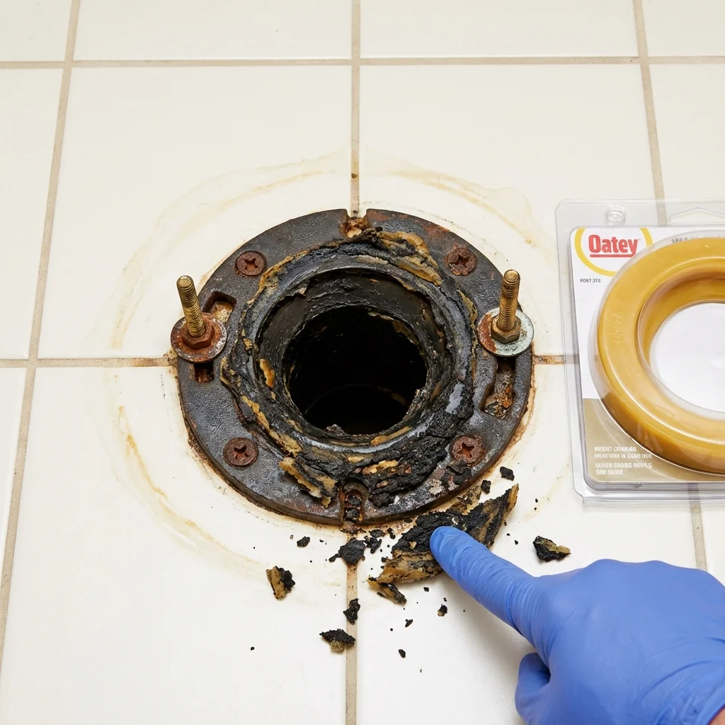 Failed wax ring showing water seepage at the base of a toilet in a Jeffersonville, KY home
